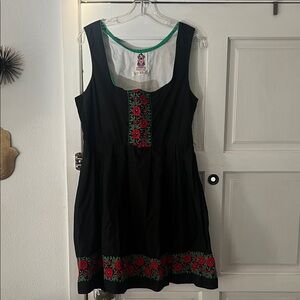 Chic Black Dress with Red Floral Accents